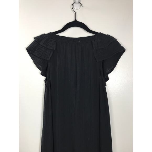 Sundays Gauze Ruffle Maxi Sundress Black Dress Women's S Cute Airy 100% Cotton - Picture 8 of 12